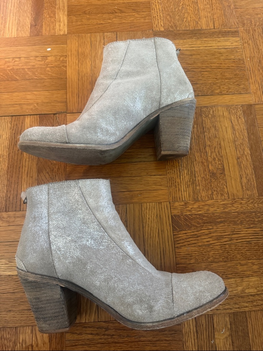 Hoss silver gray Suede Block Heel Ankle Booties